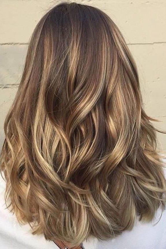 Srednji Brown Hair with Buttery Blonde Highlights
