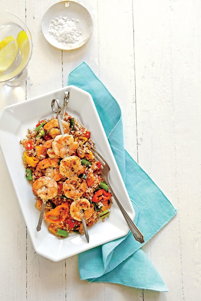 Gabona Salad with Grilled Shrimp and Sweet Peppers