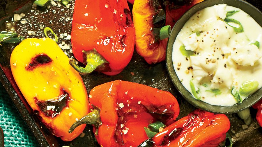 Carbonisé Peppers with Feta Dipping Sauce
