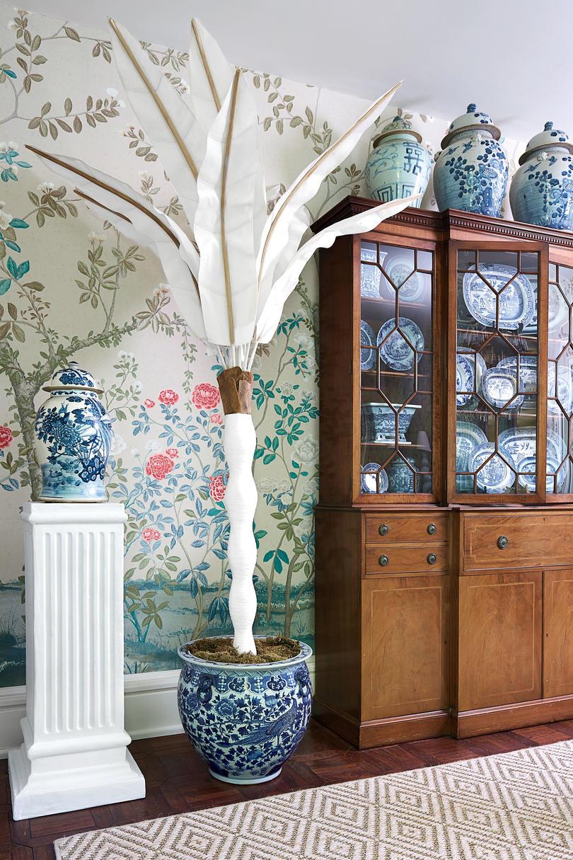 Allison Allen Floral Dining Room with Ginger Jar and Blue-and-White Collection