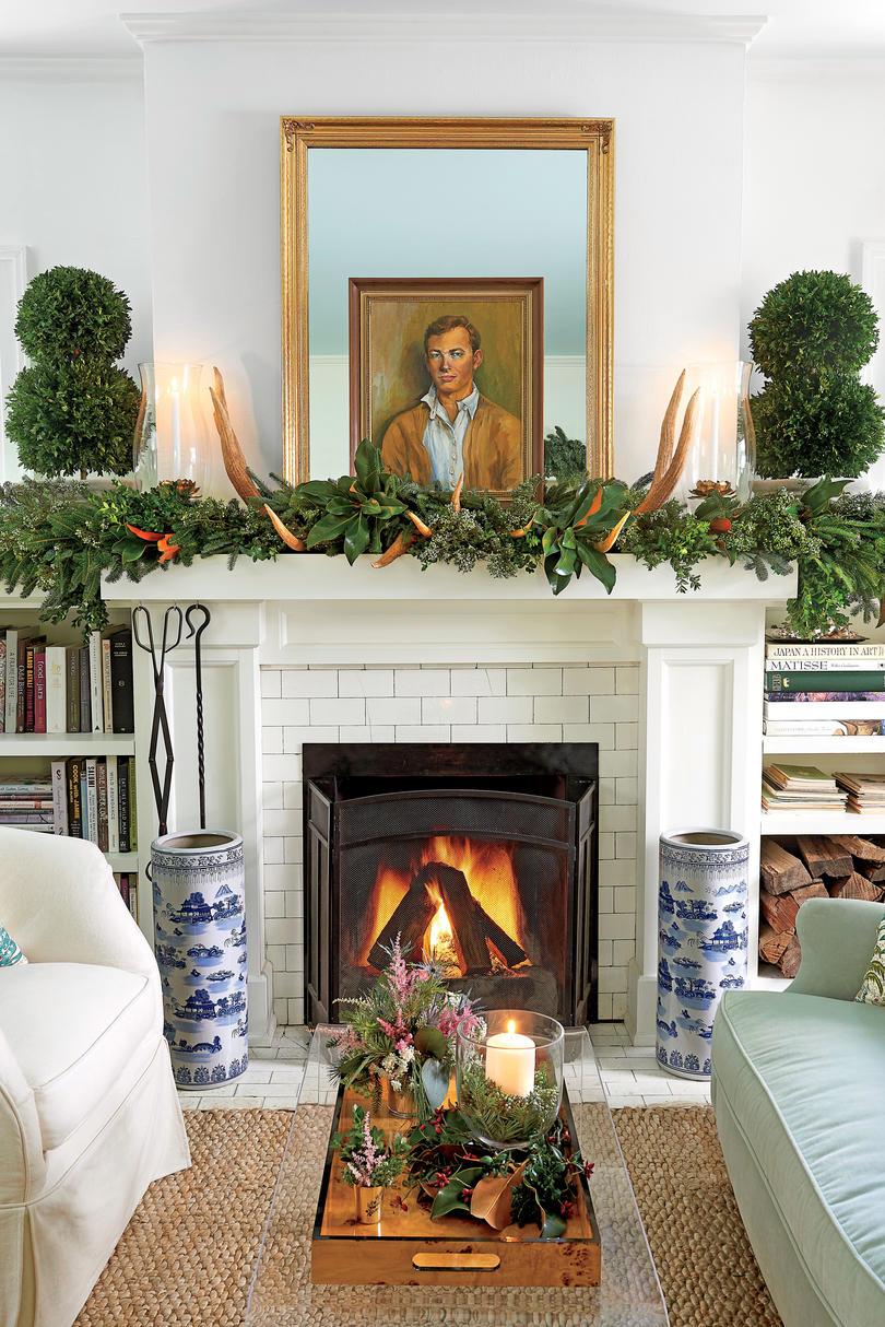 Hillenmeyer Living Room with Fireplace Decorated for Christmas