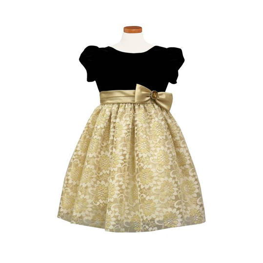 काली & Gold Velvet and Lace Dress