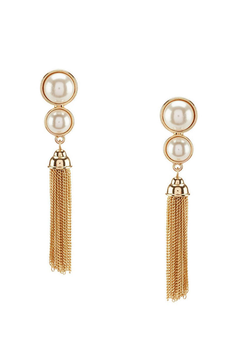 ऐनी Klein Chain-Tasseled Faux-Pearl Clip-On Drop Earrings