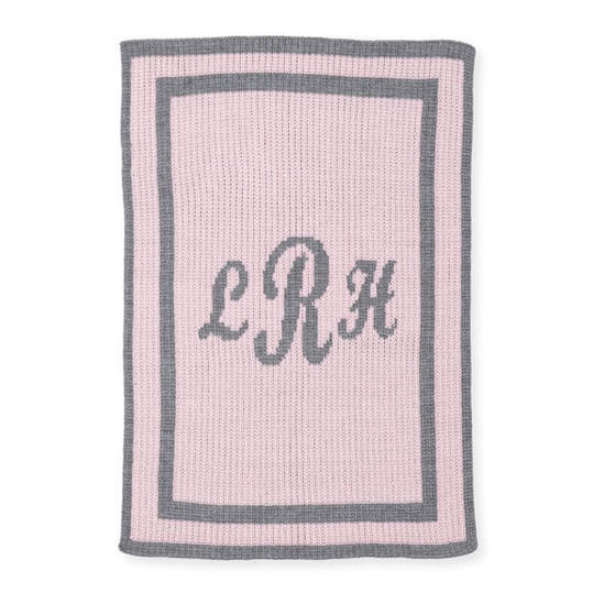 Monogram Knit Striped-Trim Baby Blanket