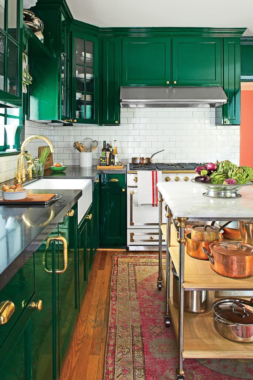 Υψηλός Gloss Green Kitchen Cabinets