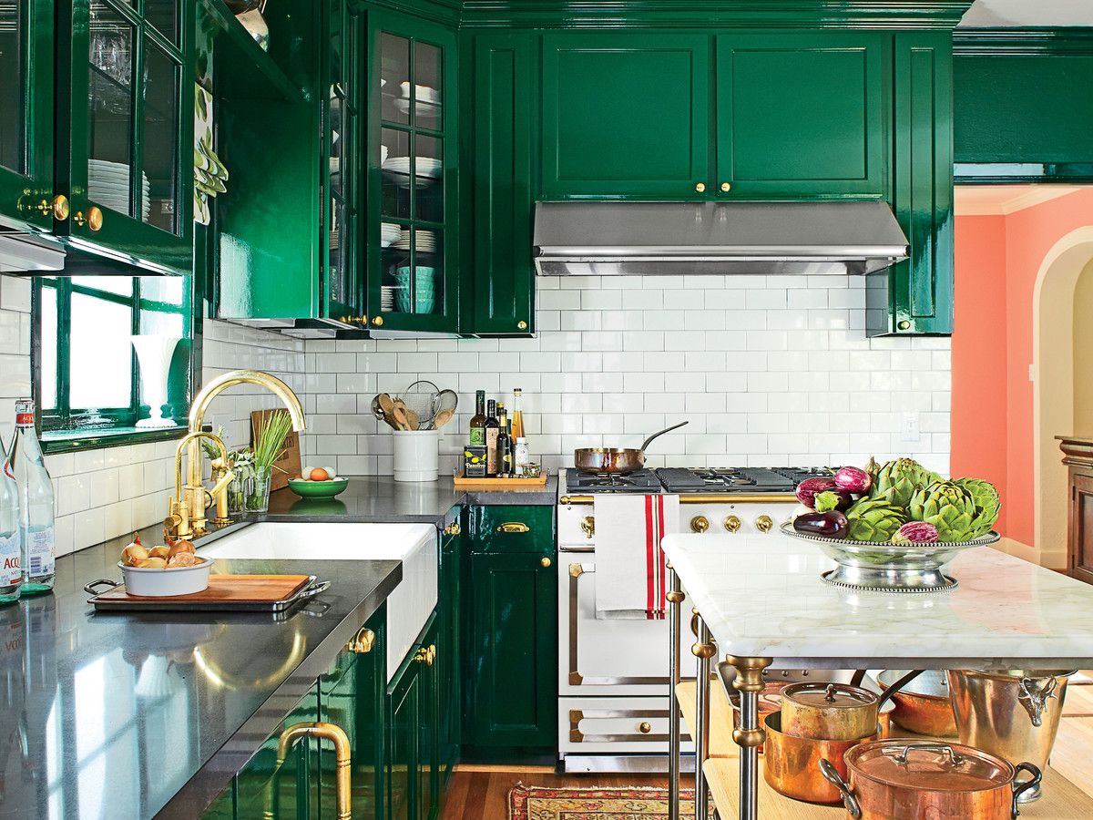 Υψηλός Gloss Green Kitchen Cabinets