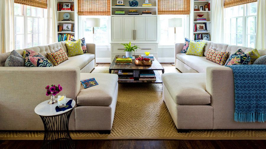 Szimmetrikus Living Room with Gray Couches