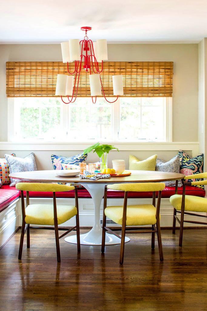 Piros Banquette in Kitchen with Yellow Chairs