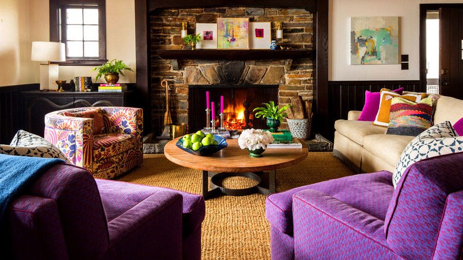 Élő Room with Purple Armchairs