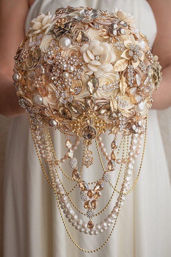 Draped Crystal and Pearl Bouquet