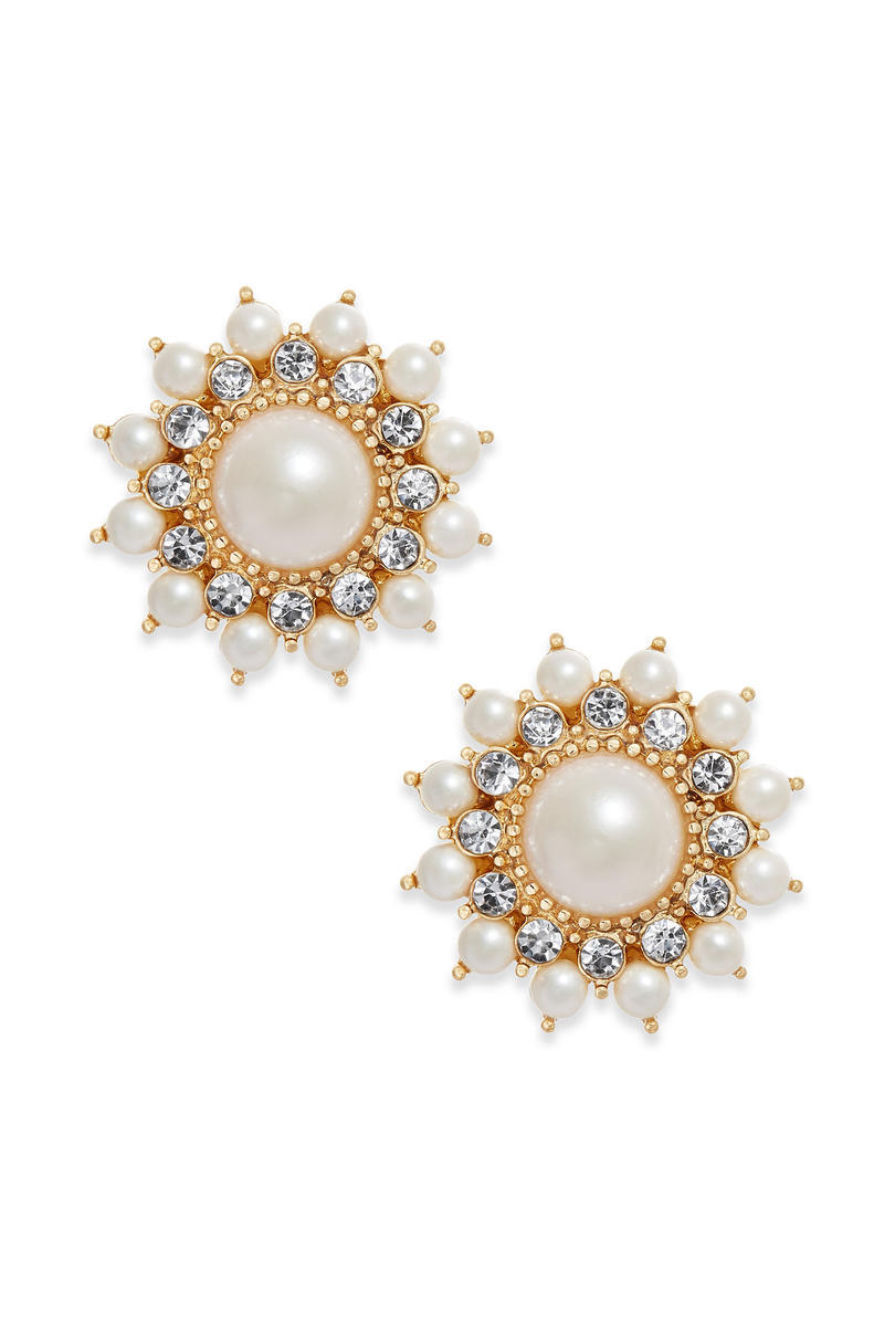 Čarter Club Gold-Tone Imitation Pearl & Crystal Starburst Stud Earrings
