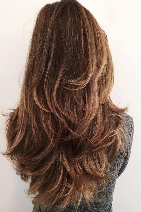 चॉकलेट Brown Hair with Highlighted Layers