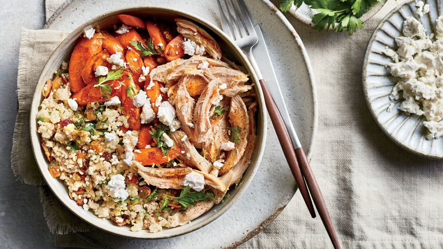 कूसकूस Pilaf with Roasted Carrots, Chicken, and Feta