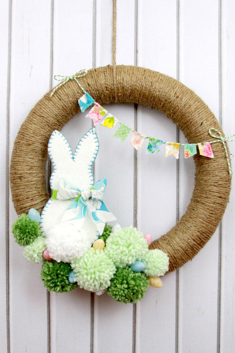 सुतली, Pom-Pom, and Easter Bunny DIY Wreath