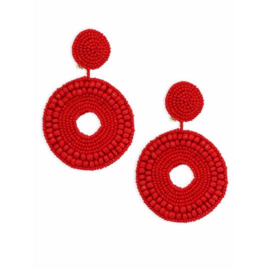 Fényes Red Beaded Circle Clip-On Earrings
