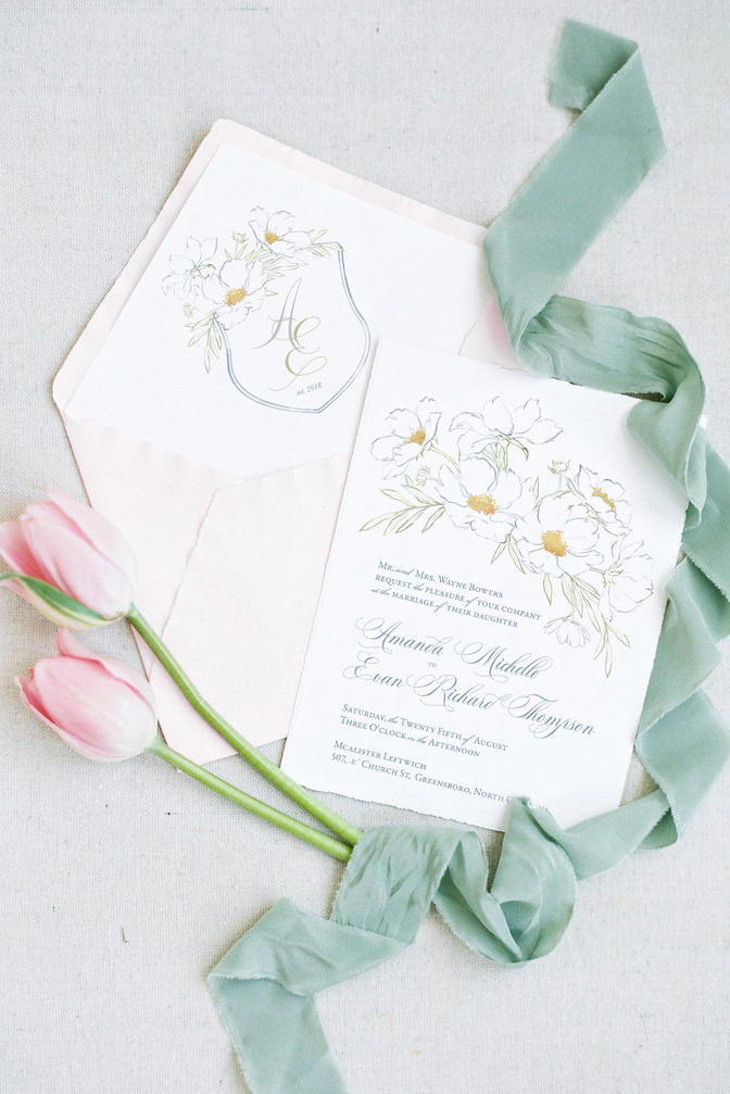 Häät Invitation with Floral Illustration