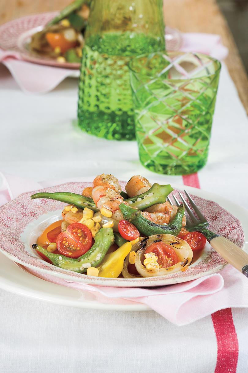 Nyári Local Produce Recipes: Grilled Shrimp Gumbo Salad