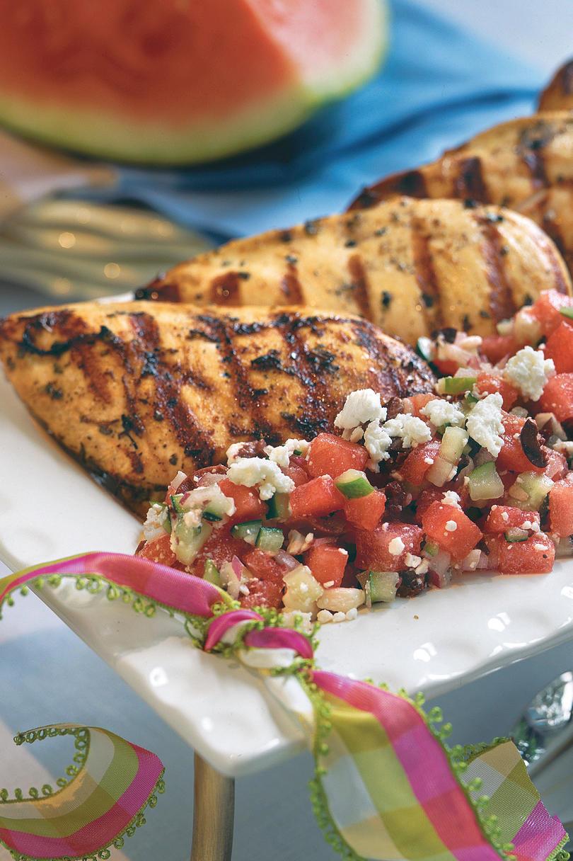 आसान Weeknight Grilling Recipes: Herb-Grilled Chicken With Watermelon-Feta Salad