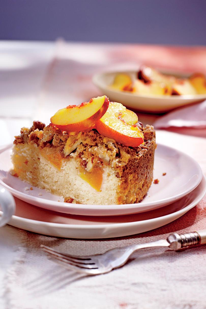 Friss Peach Coffee Cake with Pecan Streusel