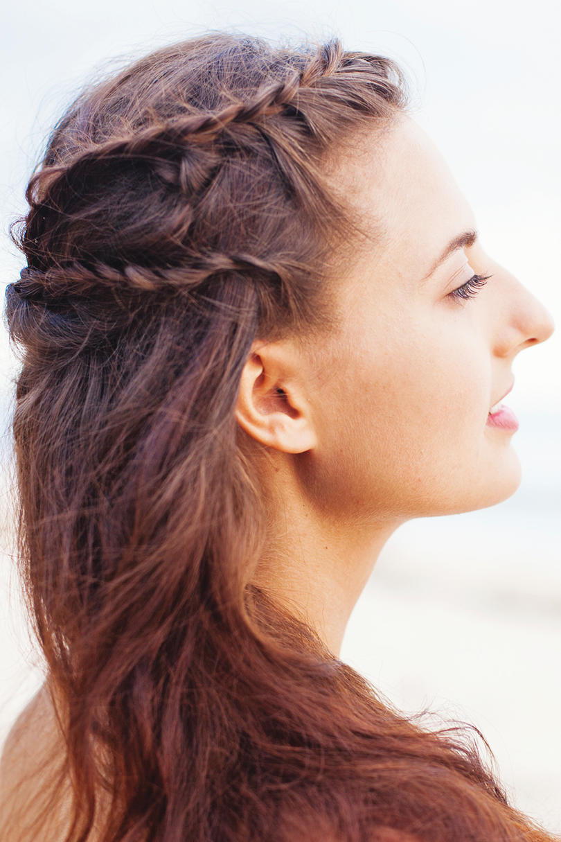 4th of July Hairstyle Grecian flowing braid