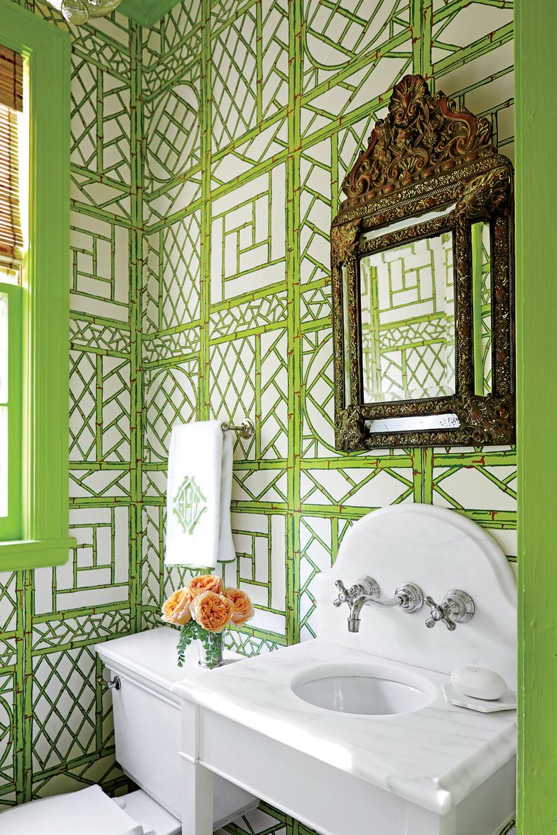 हरा Powder Room Wallpaper