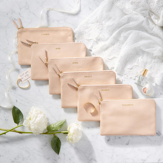monogrammed Leather Zip Pouch Bridesmaid Gift