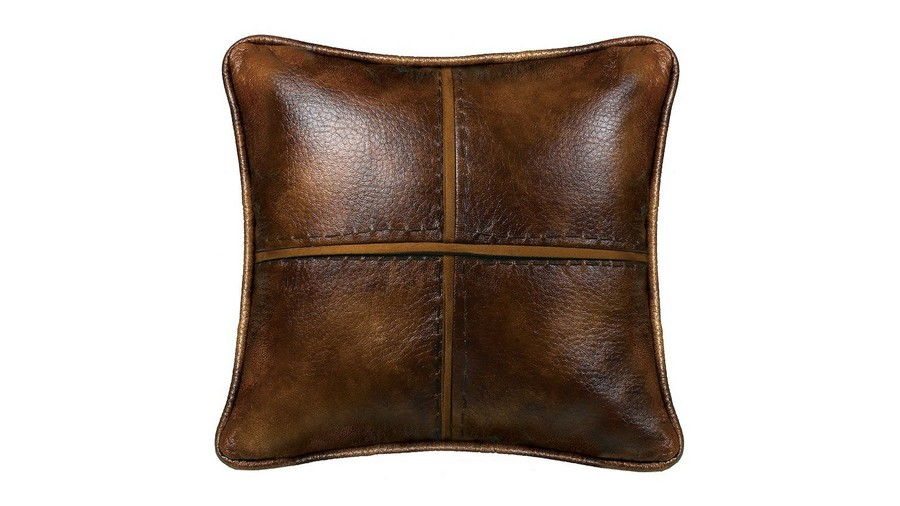 Hegy Country Faux-Leather Square Fall Throw Pillow
