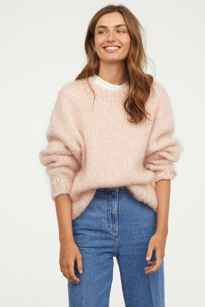 पाउडर Pink Knit Mohair-Blend Sweater
