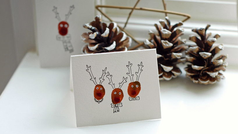 अंगुली की छाप Reindeer Christmas Card