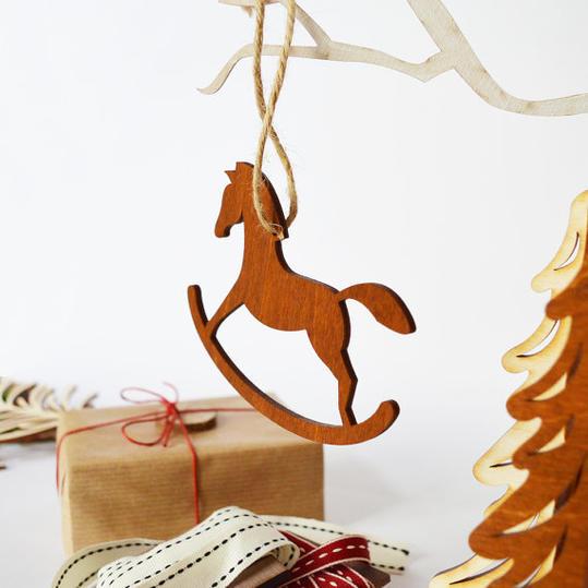 Puinen Rocking Horse Christmas Ornaments