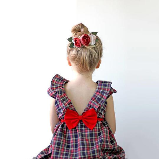 प्लेड Holiday Dress With Bow in Back