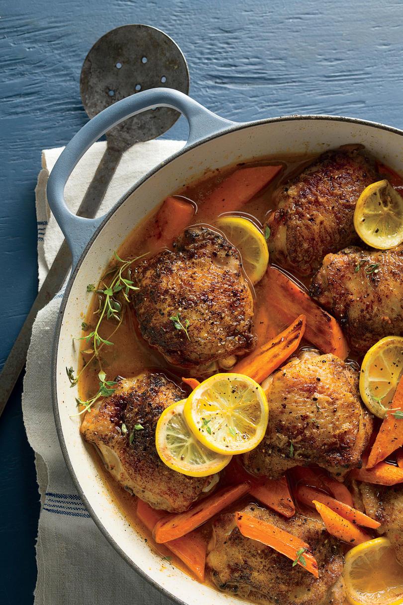 Braisé Chicken Thighs with Carrots and Lemons