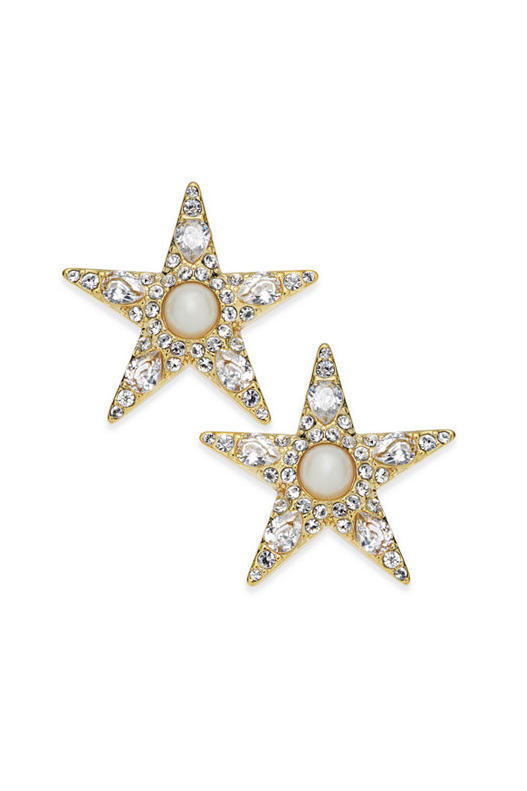 केट Spade New York 14k Gold-Plated Imitation Pearl and Pavé Star Stud Earrings