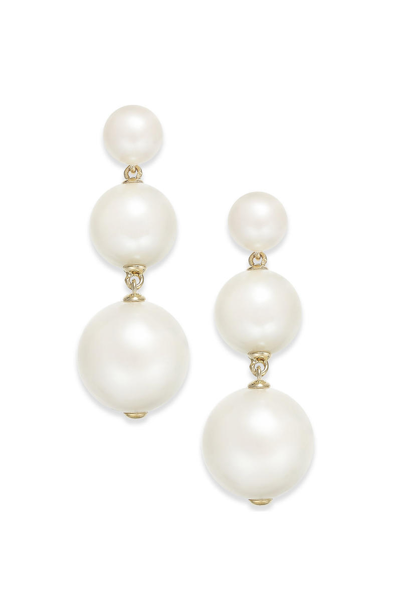 केट Spade New York 14k Gold-Plated Imitation Pearl Triple Drop Earrings