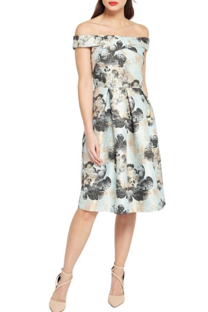 वर Dresses in Gorgeous Florals Lord & Taylor Miss Selfridge Jacquard Bardot Fit-and-Flare Dress