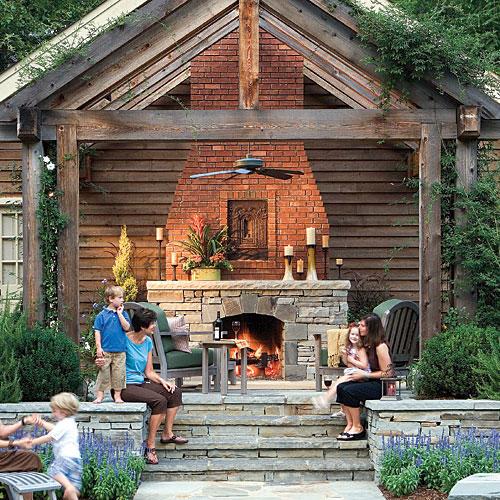 Autotalli Addition Outdoor Fireplace 