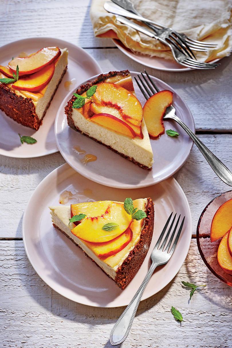 Peach-Ricotta Cheesecake with Pecan Crust