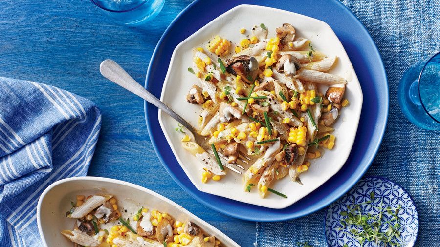 Penne with Mushrooms, Corn, and Thyme