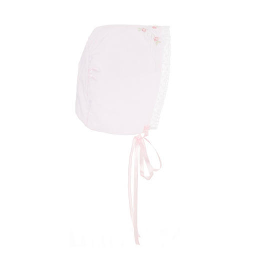 Pinkki Embroidered Bonnet with Lace Trim