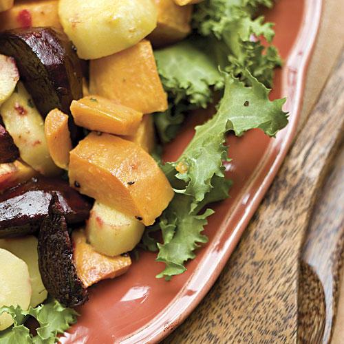 kiitospäivä Dinner Side Dishes: Roasted Root Vegetables With Horseradish Vinaigrette Recipe