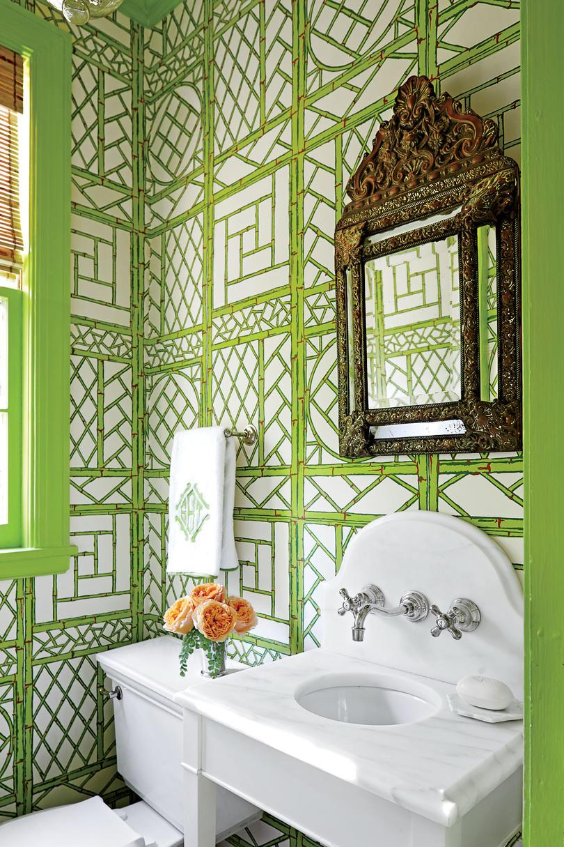 हरा Bamboo Wallpaper in Bathroom