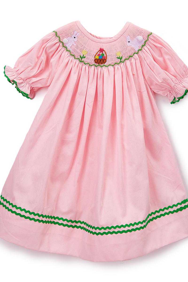 गुलाबी Bunny Smocked Bishop Dress