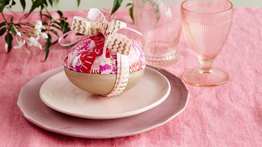 Pinkki and Gold Paper Mache Egg with Ribbon