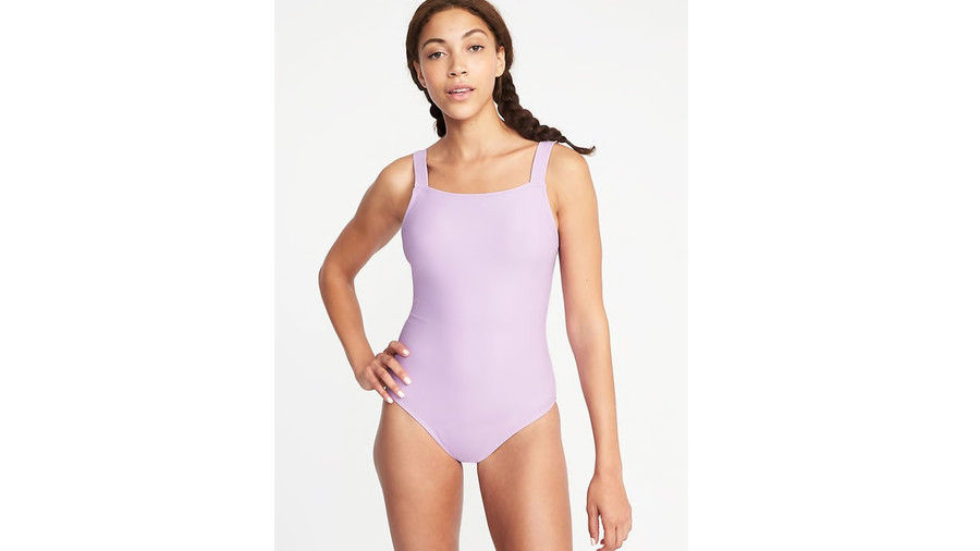 स्क्वायर-गर्दन One-Piece Swimsuit in Light Purple 