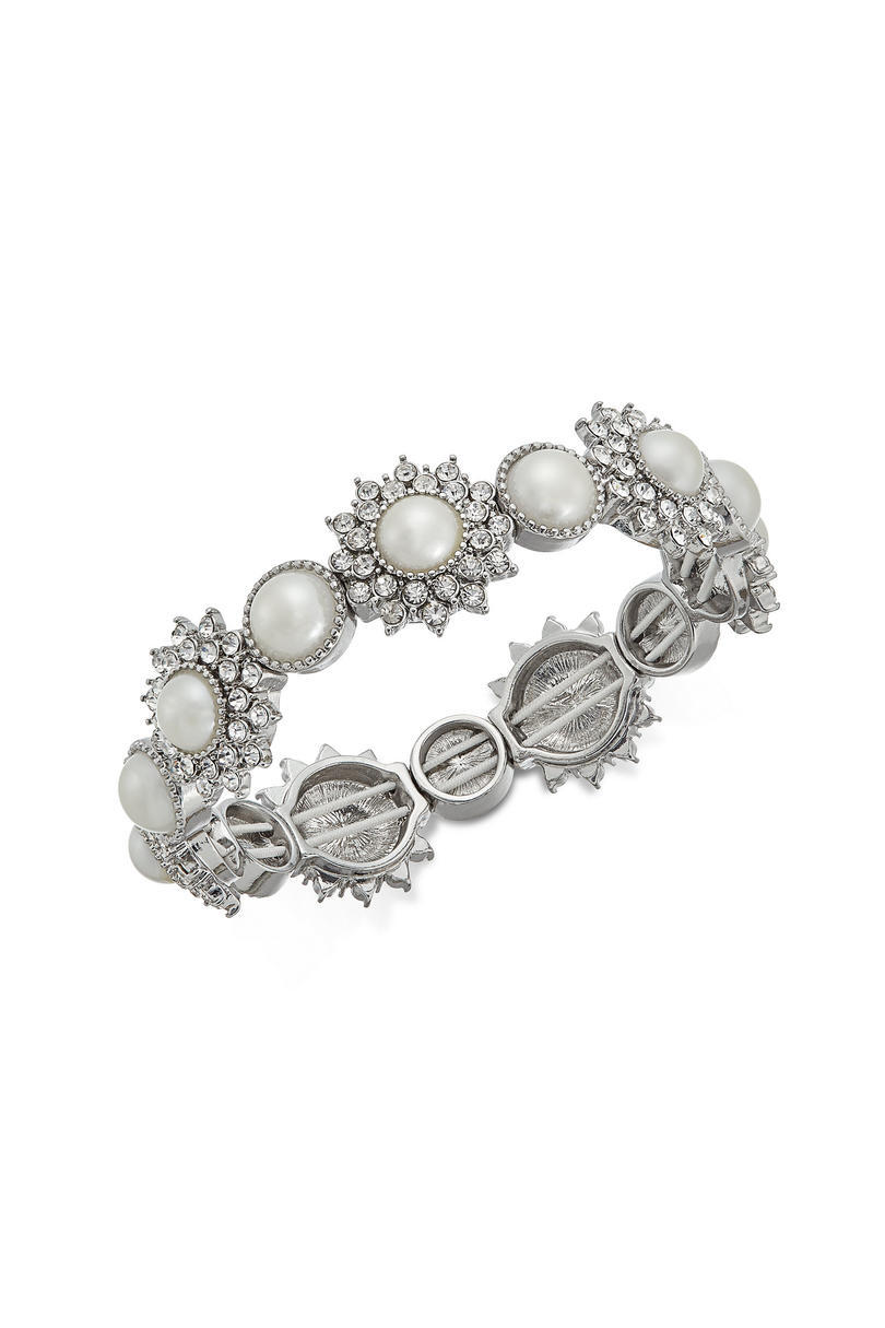 चार्टर Club Silver-Tone Crystal & Imitation Pearl Stretch Bracelet