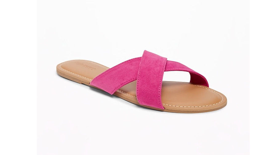sueded Cross-Strap Slide Sandals