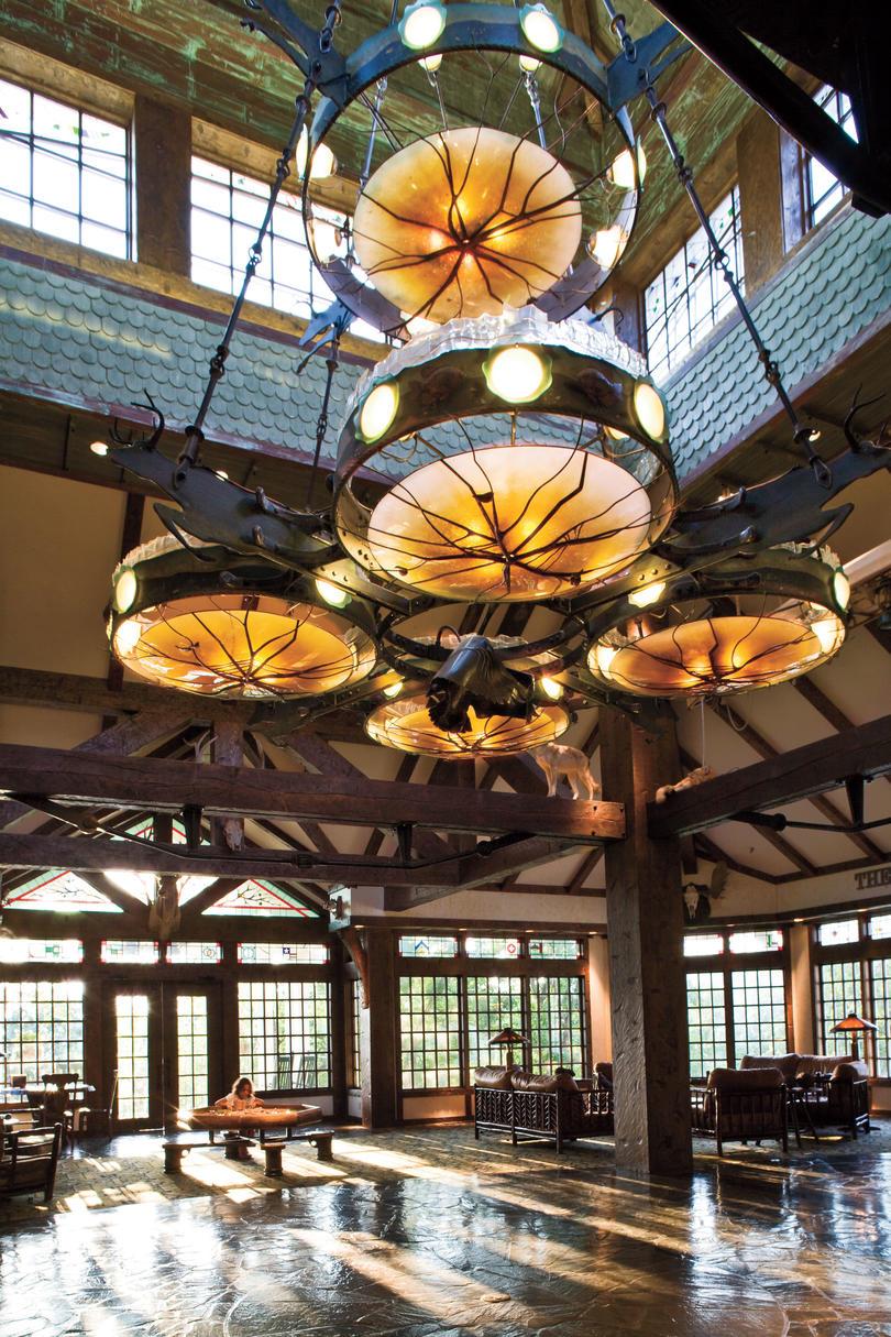 Tim burrows's chandeliers in the lobby of big cedar lodge