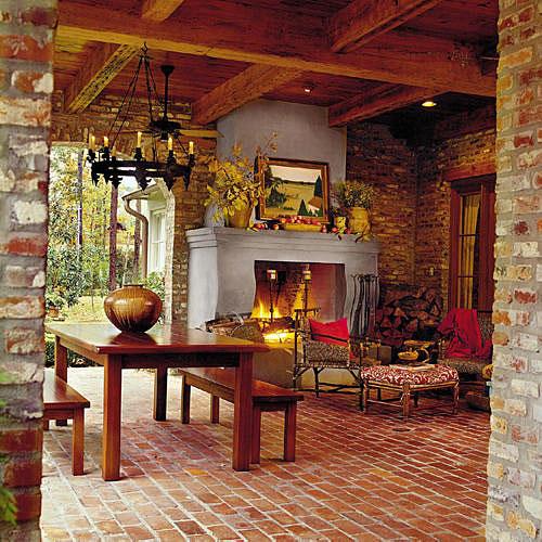 Stukki and Brick Outdoor Fireplace 