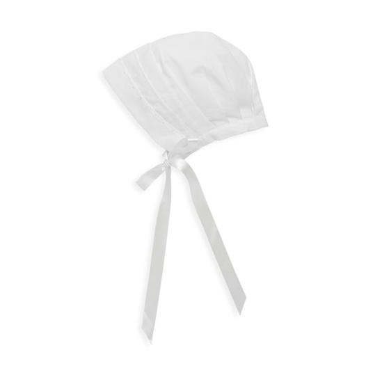 सफेद Cotton Bonnet with Satin Ribbon