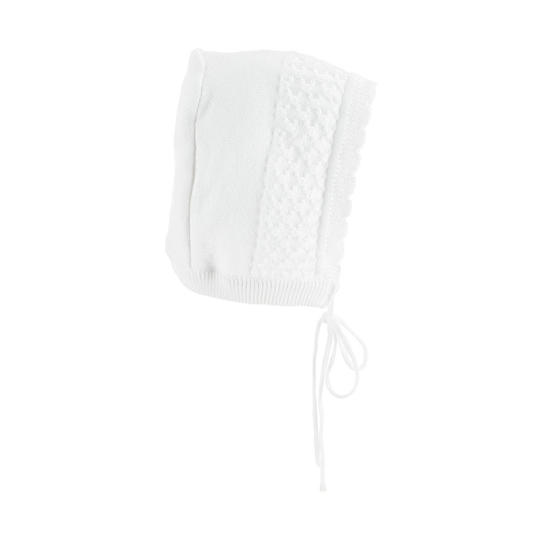 सफेद Knit Bonnet with Scalloped Edge